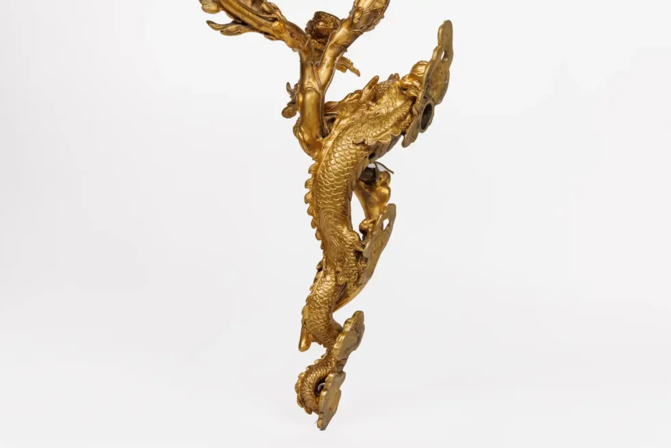 A Pair of French Japonisme Three-Light Dragon Bronze Wall Appliques, Lievre - Image 12