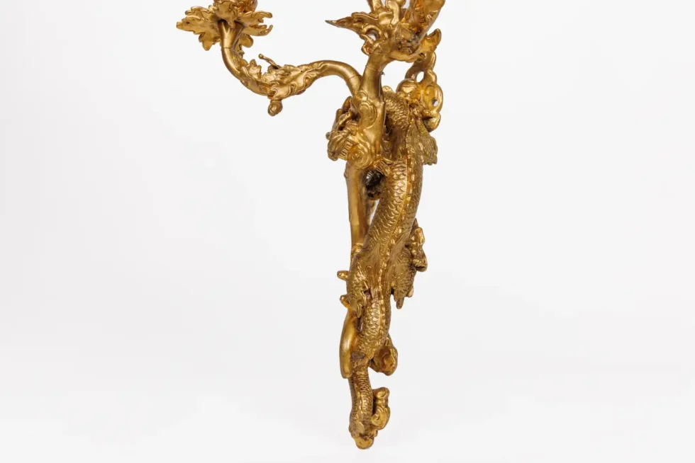 A Pair of French Japonisme Three-Light Dragon Bronze Wall Appliques, Lievre - Image 11