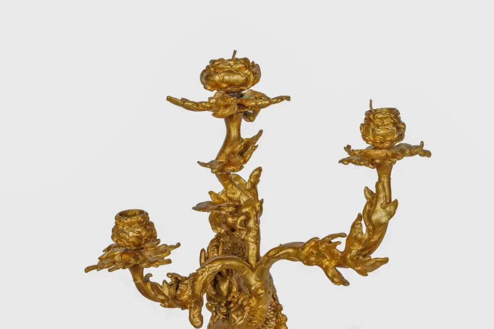 A Pair of French Japonisme Three-Light Dragon Bronze Wall Appliques, Lievre - Image 10