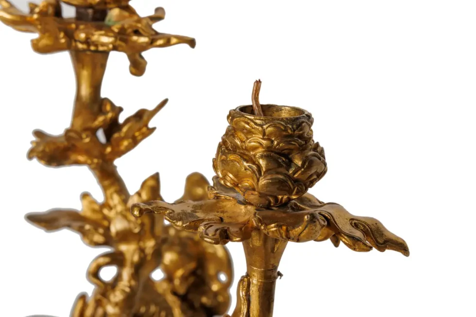 A Pair of French Japonisme Three-Light Dragon Bronze Wall Appliques, Lievre - Image 7