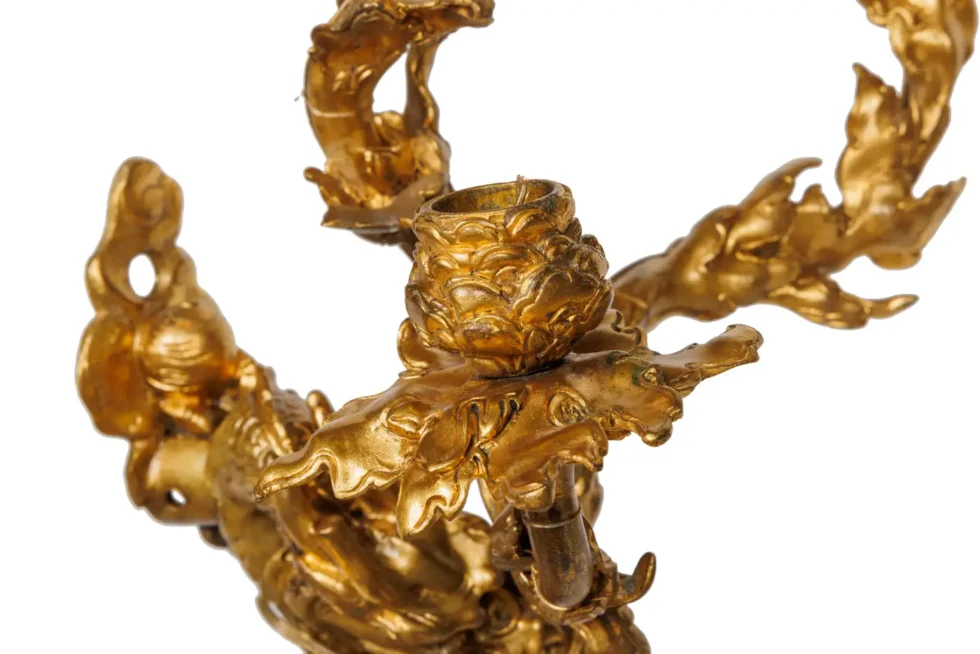 A Pair of French Japonisme Three-Light Dragon Bronze Wall Appliques, Lievre - Image 5