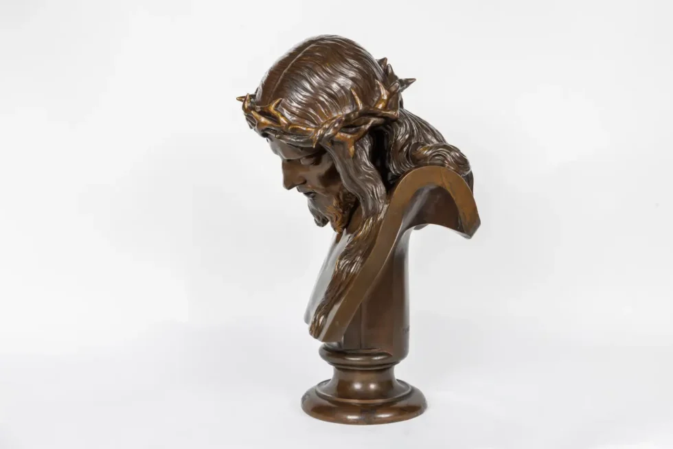 A Monumental Patinated Bronze Bust of Jesus Christ by Clesinger and Barbedienne - Image 8