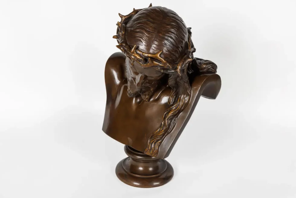 A Monumental Patinated Bronze Bust of Jesus Christ by Clesinger and Barbedienne - Image 7