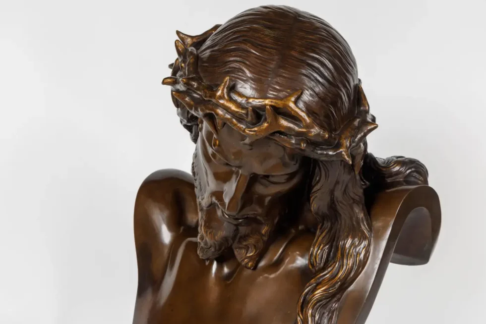 A Monumental Patinated Bronze Bust of Jesus Christ by Clesinger and Barbedienne - Image 6