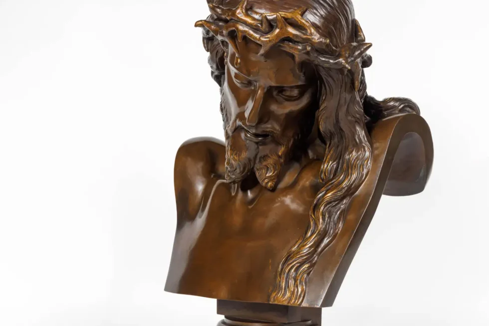 A Monumental Patinated Bronze Bust of Jesus Christ by Clesinger and Barbedienne - Image 5
