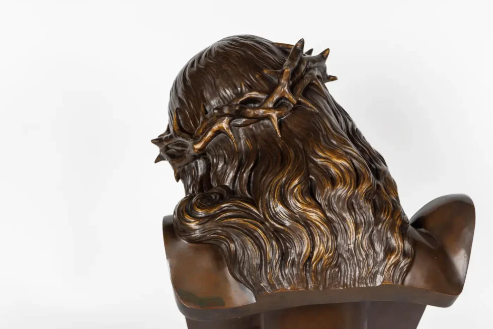 A Monumental Patinated Bronze Bust of Jesus Christ by Clesinger and Barbedienne - Image 3