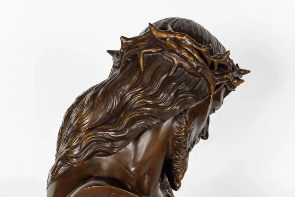 A Monumental Patinated Bronze Bust of Jesus Christ by Clesinger and Barbedienne - Image 2