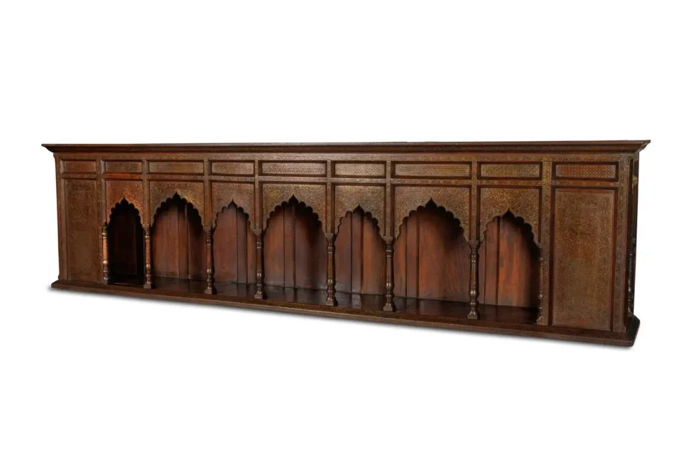 A Large Indian Architectural Gold Wire-Inlaid Wall-Hanging Cabinet Facade - Image 15