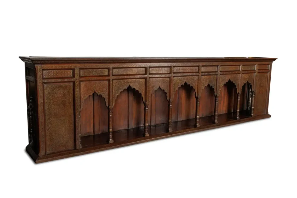 A Large Indian Architectural Gold Wire-Inlaid Wall-Hanging Cabinet Facade - Image 14