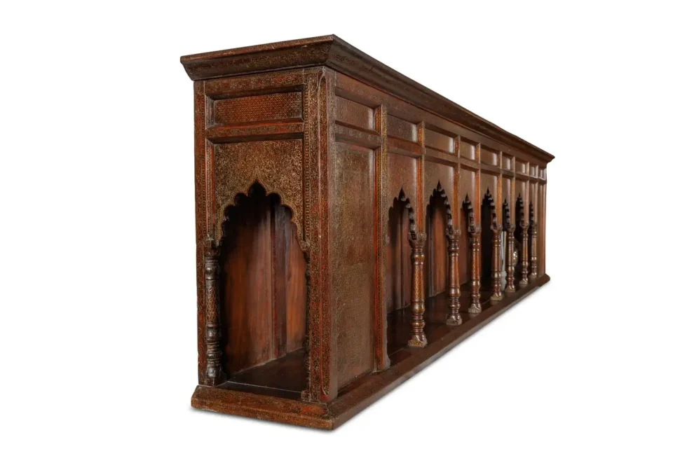 A Large Indian Architectural Gold Wire-Inlaid Wall-Hanging Cabinet Facade - Image 13