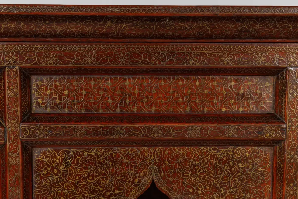 A Large Indian Architectural Gold Wire-Inlaid Wall-Hanging Cabinet Facade - Image 10