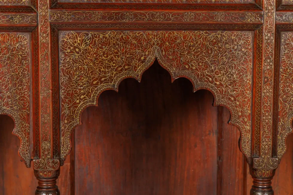 A Large Indian Architectural Gold Wire-Inlaid Wall-Hanging Cabinet Facade - Image 9