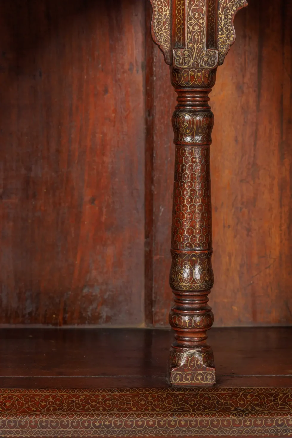 A Large Indian Architectural Gold Wire-Inlaid Wall-Hanging Cabinet Facade - Image 8