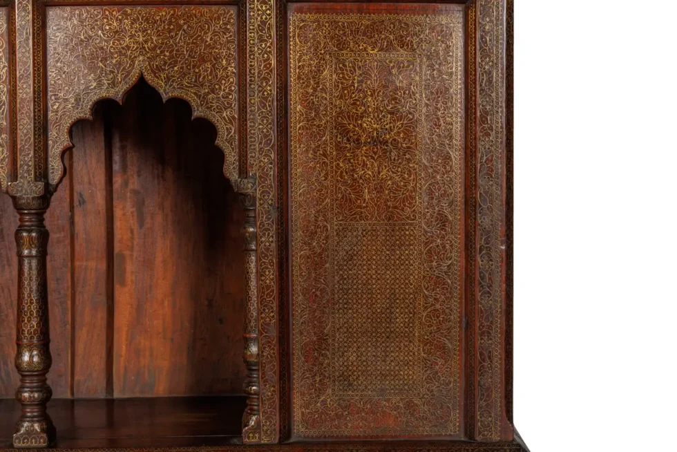 A Large Indian Architectural Gold Wire-Inlaid Wall-Hanging Cabinet Facade - Image 7