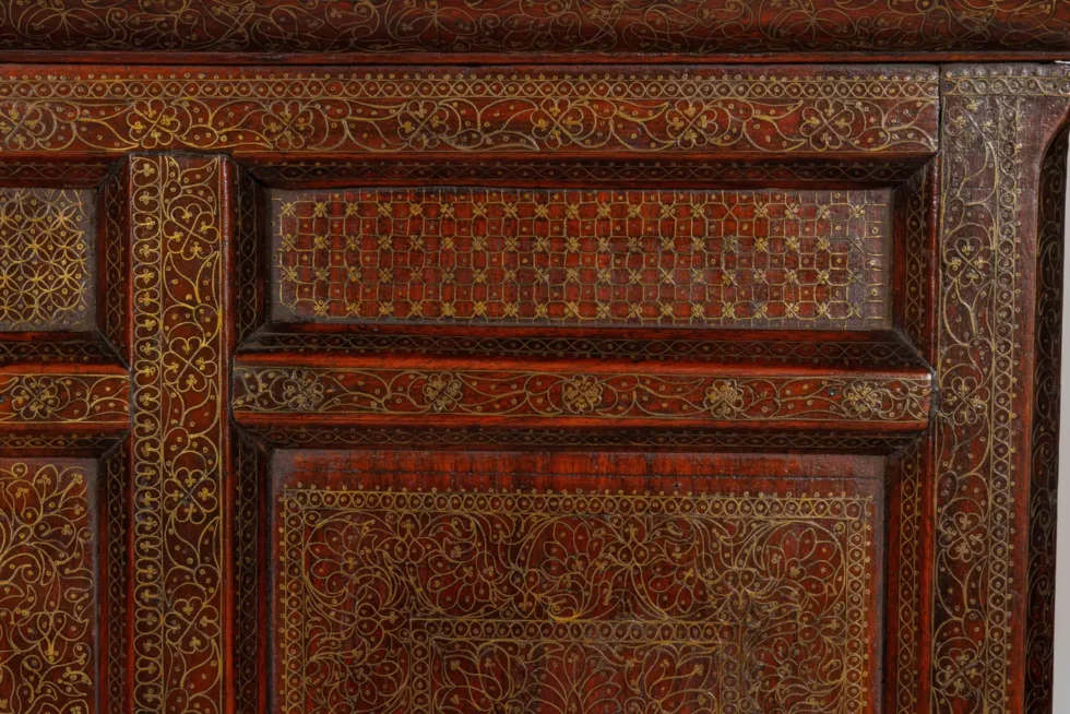 A Large Indian Architectural Gold Wire-Inlaid Wall-Hanging Cabinet Facade - Image 6
