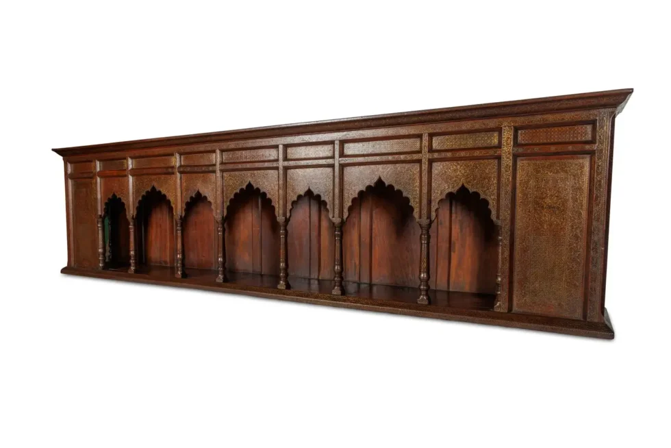 A Large Indian Architectural Gold Wire-Inlaid Wall-Hanging Cabinet Facade - Image 5