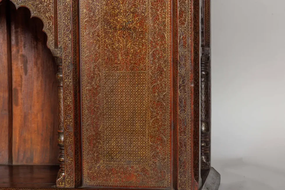 A Large Indian Architectural Gold Wire-Inlaid Wall-Hanging Cabinet Facade - Image 4