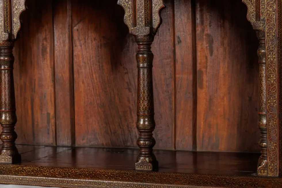 A Large Indian Architectural Gold Wire-Inlaid Wall-Hanging Cabinet Facade - Image 3