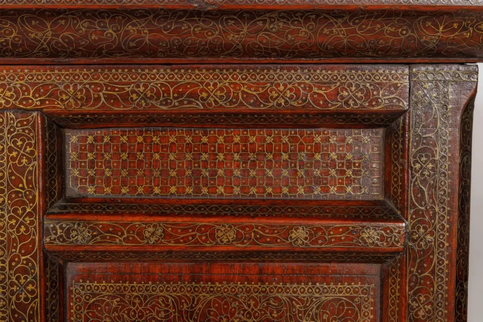 A Large Indian Architectural Gold Wire-Inlaid Wall-Hanging Cabinet Facade - Image 2