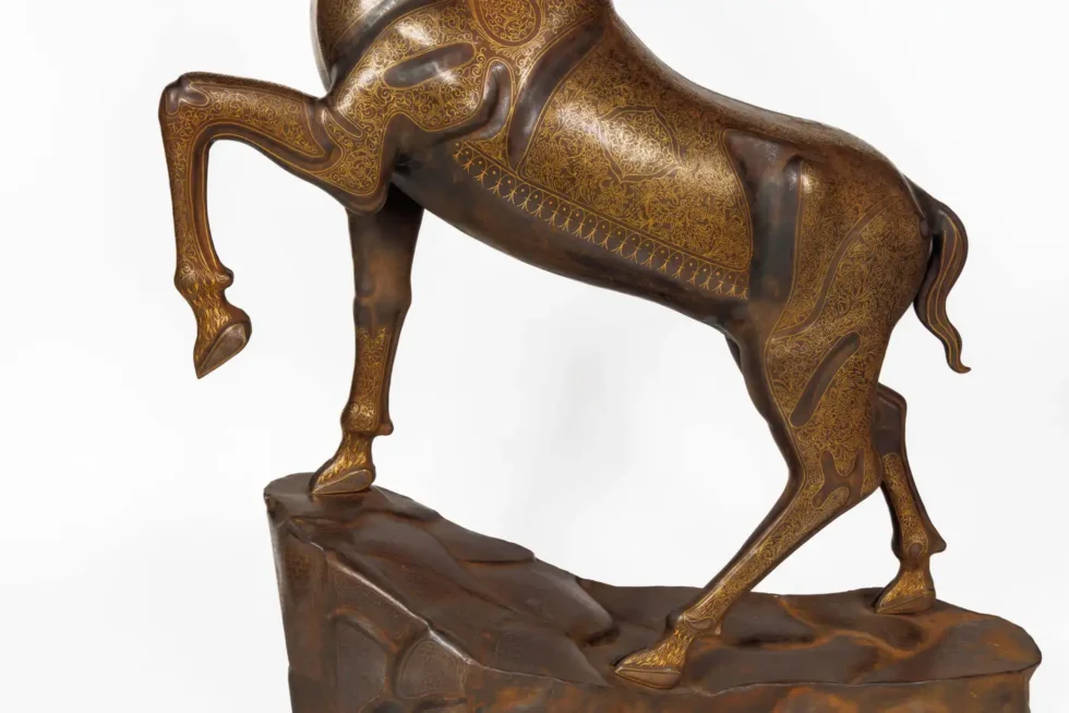 An Exceptional Life-Size Middle Eastern Gold-Inlaid Steel Deer Sculpture - Image 19