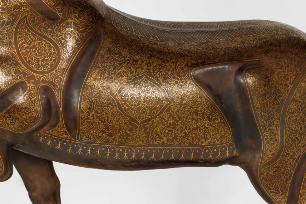 An Exceptional Life-Size Middle Eastern Gold-Inlaid Steel Deer Sculpture - Image 18