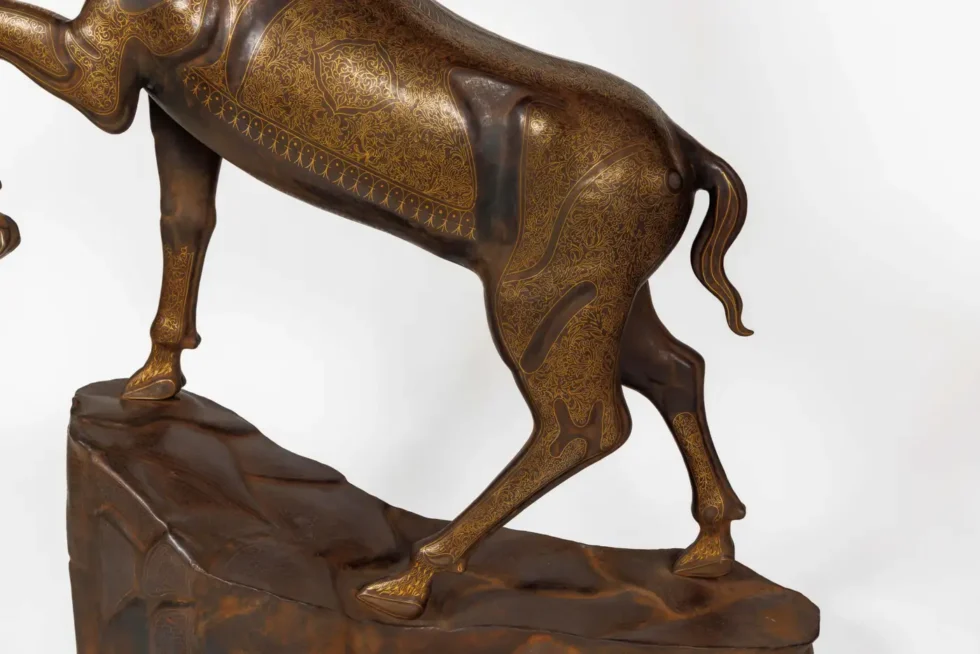 An Exceptional Life-Size Middle Eastern Gold-Inlaid Steel Deer Sculpture - Image 17