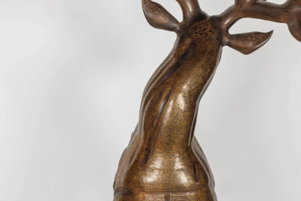 An Exceptional Life-Size Middle Eastern Gold-Inlaid Steel Deer Sculpture - Image 15