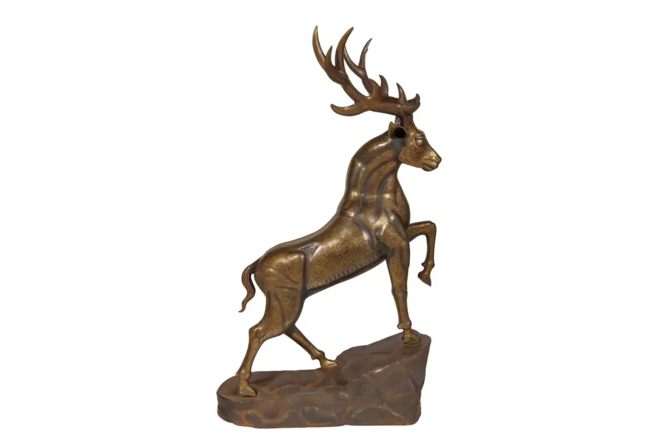 An Exceptional Life-Size Middle Eastern Gold-Inlaid Steel Deer Sculpture - Image 13