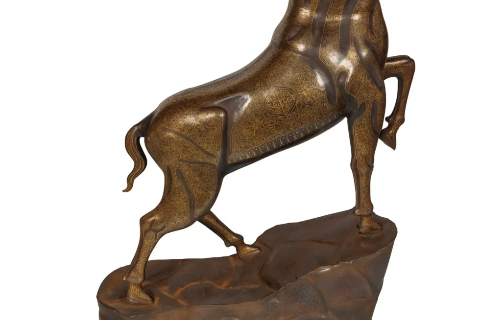An Exceptional Life-Size Middle Eastern Gold-Inlaid Steel Deer Sculpture - Image 12