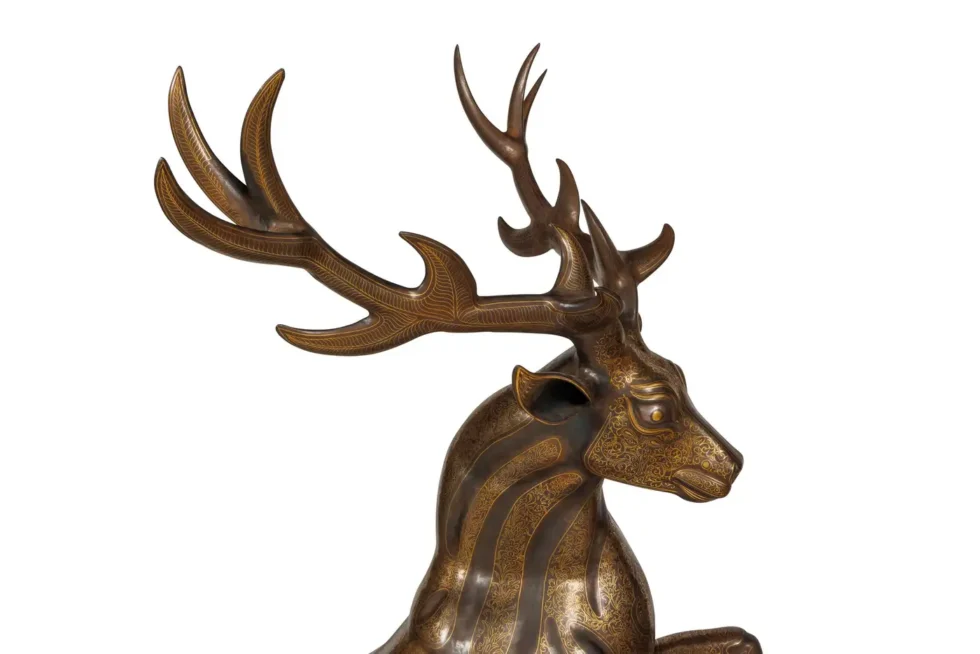 An Exceptional Life-Size Middle Eastern Gold-Inlaid Steel Deer Sculpture - Image 10
