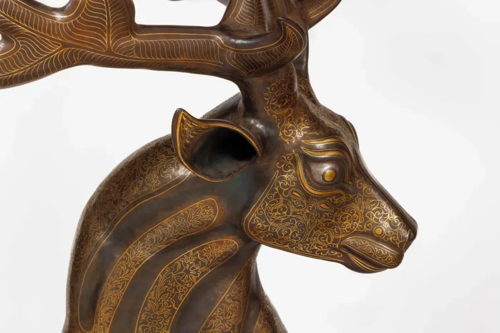 An Exceptional Life-Size Middle Eastern Gold-Inlaid Steel Deer Sculpture - Image 9