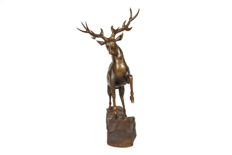 An Exceptional Life-Size Middle Eastern Gold-Inlaid Steel Deer Sculpture - Image 6