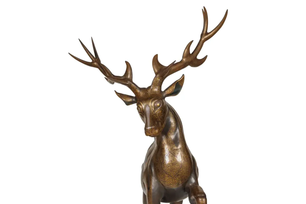 An Exceptional Life-Size Middle Eastern Gold-Inlaid Steel Deer Sculpture - Image 5