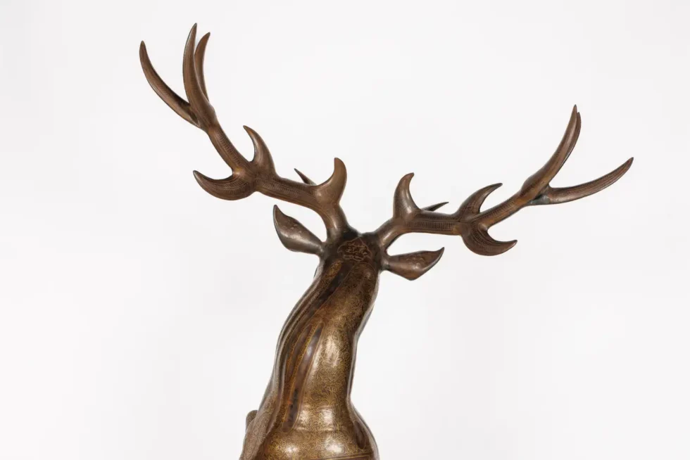 An Exceptional Life-Size Middle Eastern Gold-Inlaid Steel Deer Sculpture - Image 3