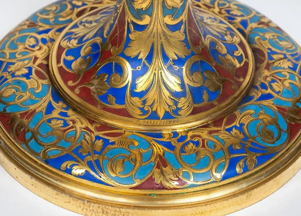 An Exceptional Suite of Champleve Enamel Ormolu Candelabra by Sevin, Barbedienne - Image 6