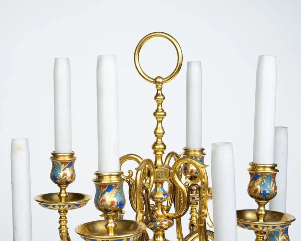An Exceptional Suite of Champleve Enamel Ormolu Candelabra by Sevin, Barbedienne - Image 2
