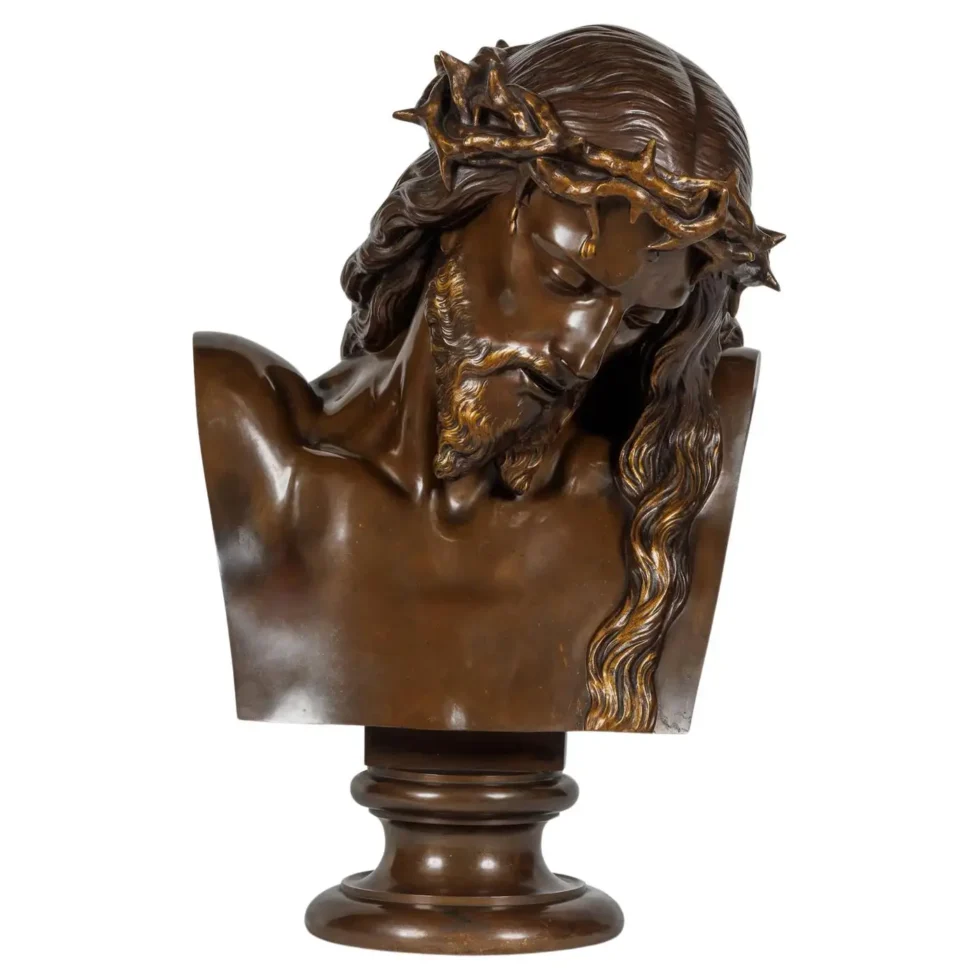 A Monumental Patinated Bronze Bust of Jesus Christ by Clesinger and Barbedienne