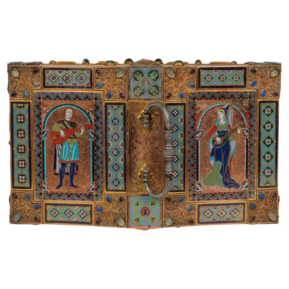 An Exceptional American Caldwell "Renaissance Style" Bronze and Enamel Humidor