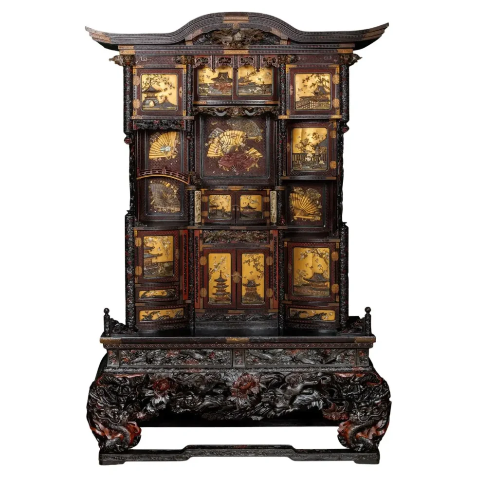An Imperial Japanese Meiji Shibayama Tea Cabinet by The Tokugawa Samurai Clan