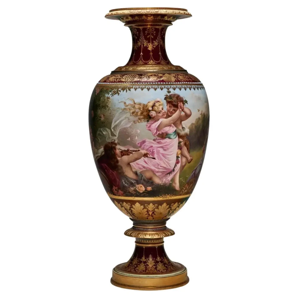 An Exceptional Berlin KPM Iridescent Jeweled Porcelain Vase "The Spring Dance"