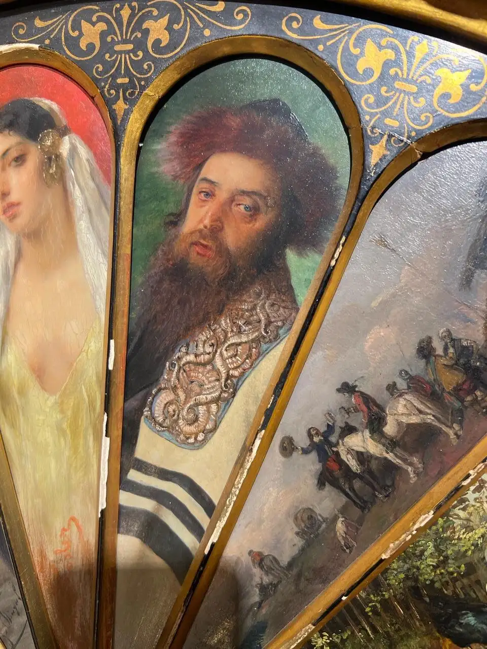 11 Oil Painting Panels in a Majestic Fan Shape, Featuring Isidor Kaufmann 19th Century - Image 17