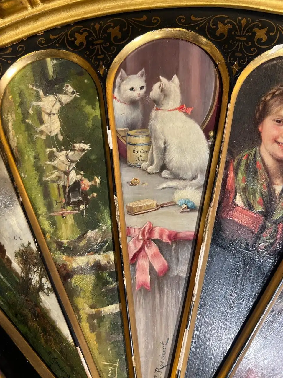 11 Oil Painting Panels in a Majestic Fan Shape, Featuring Isidor Kaufmann 19th Century - Image 14