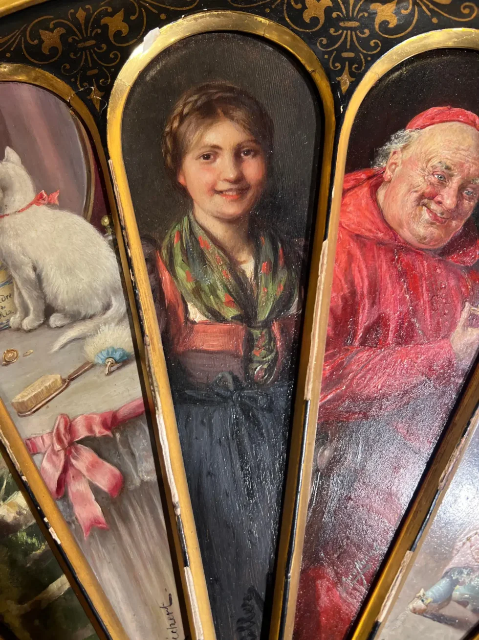 11 Oil Painting Panels in a Majestic Fan Shape, Featuring Isidor Kaufmann 19th Century - Image 13