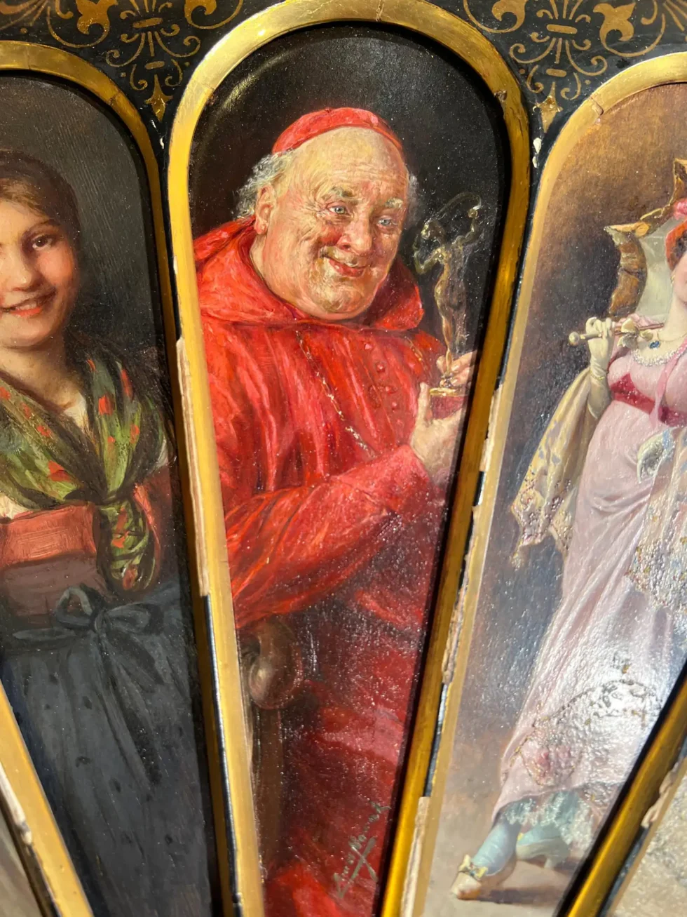 11 Oil Painting Panels in a Majestic Fan Shape, Featuring Isidor Kaufmann 19th Century - Image 12