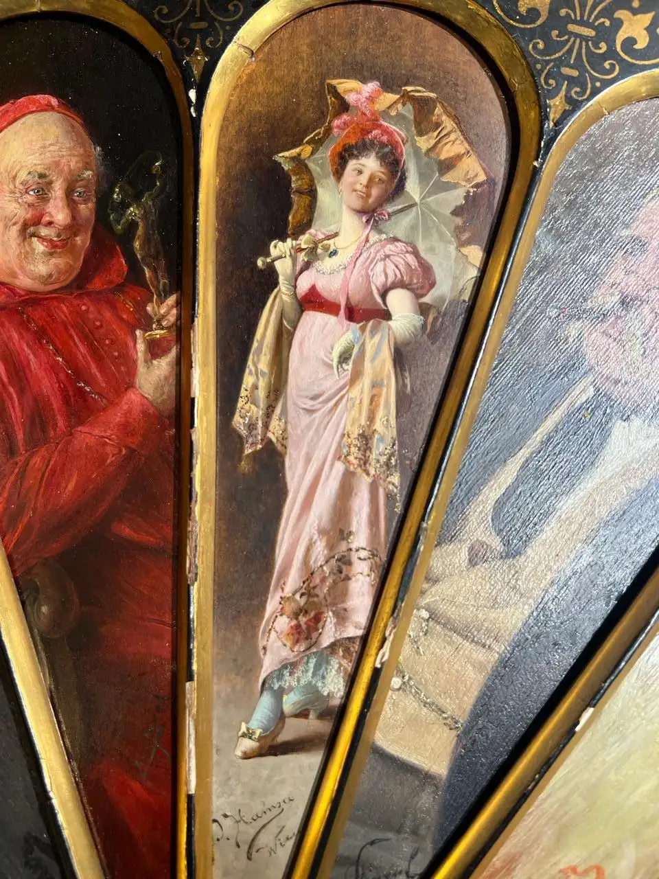 11 Oil Painting Panels in a Majestic Fan Shape, Featuring Isidor Kaufmann 19th Century - Image 11