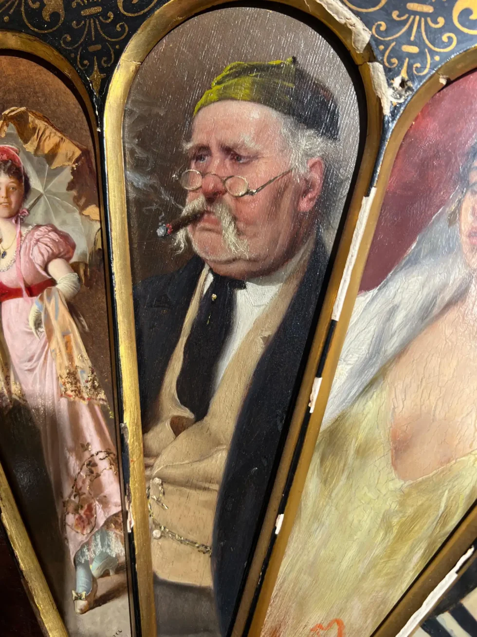 11 Oil Painting Panels in a Majestic Fan Shape, Featuring Isidor Kaufmann 19th Century - Image 10