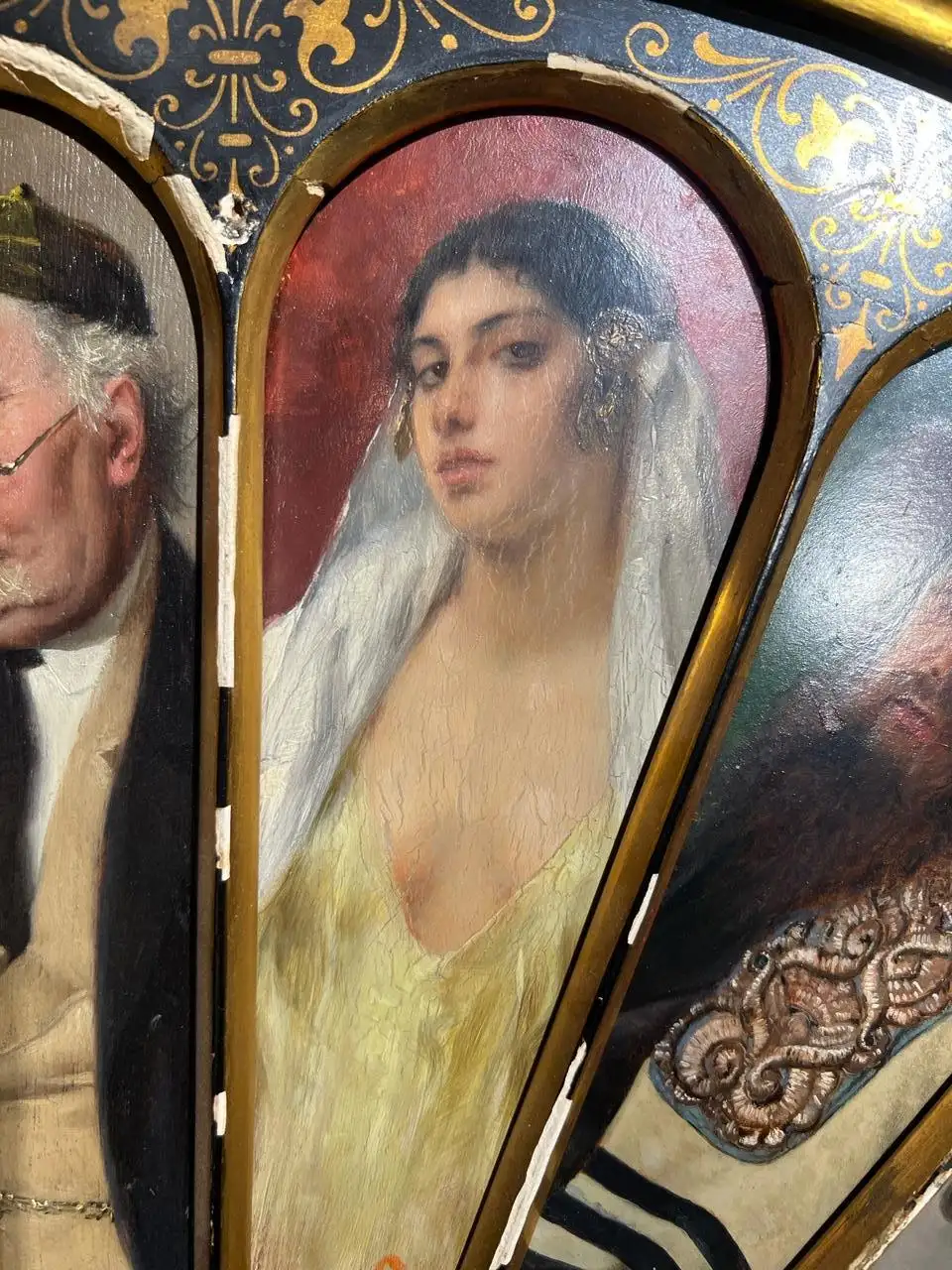 11 Oil Painting Panels in a Majestic Fan Shape, Featuring Isidor Kaufmann 19th Century - Image 9