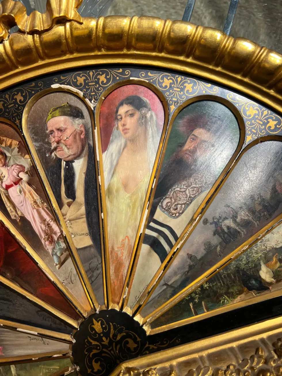 11 Oil Painting Panels in a Majestic Fan Shape, Featuring Isidor Kaufmann 19th Century - Image 5