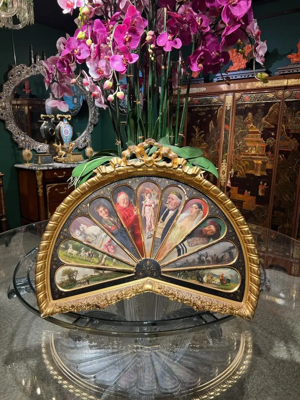 11 Oil Painting Panels in a Majestic Fan Shape, Featuring Isidor Kaufmann 19th Century - Image 18