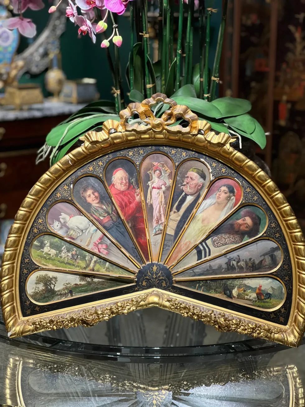 11 Oil Painting Panels in a Majestic Fan Shape, Featuring Isidor Kaufmann 19th Century - Image 19